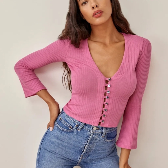 NWT Reformation Candy Pink Button-Up Top - Picture 2 of 3